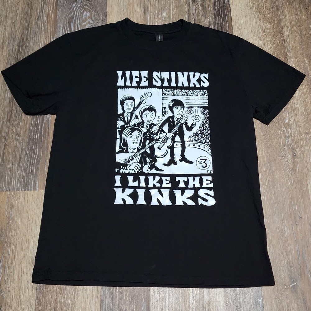 Life Stinks I Like the Kinks Band Rock Pop British Music Shirt Black Size Large